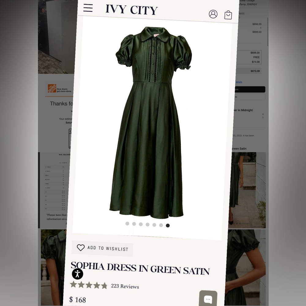 Ivy City Co Sophia Dress in Green Satin